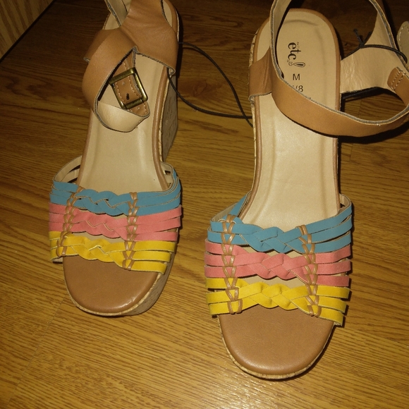 CORK WEDGED  HEAL OPEN TOE SANDLES 2 PAIR - Picture 4 of 4